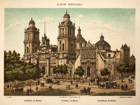 001-Catedral de Mexico- Album Mexicano Coleccion de Paisaj… | Flickr Mexican Revolution, Mexico History, Central University, Mexican Fashion, Travel Ads, Mexico Art, Mexico City, Barcelona Cathedral, Notre Dame