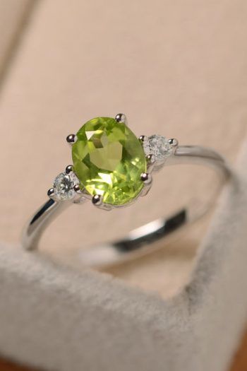 August Birthstone Engagement Rings, August Birthstone Rings, Peridot Wedding Ring Silver, Peridot Ring Silver, Formal Peridot Ring With Accent Stones, Oval Peridot Ring, Peridot Silver Rings, Silver Peridot Ring, Peridot Silver Ring