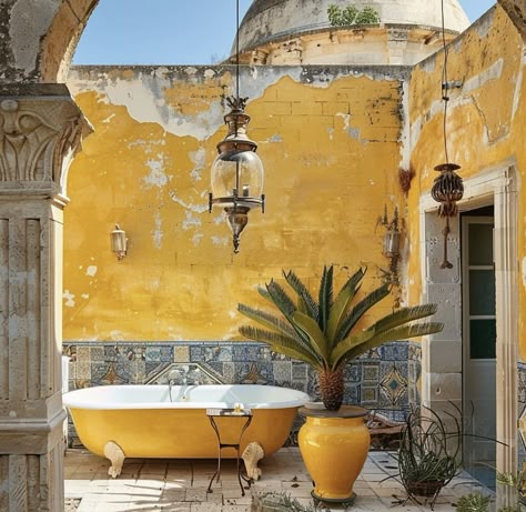 Outdoor Bath, Family Estate, Casa Container, Italian Villa, Yellow Walls, Luxury House Designs, Shades Of Yellow, Historic Homes, Puglia