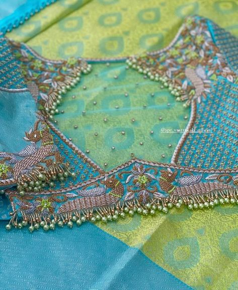 Blouse Designs New Latest, Aari Work Net Blouse Designs, Apr Vastrakala, Exclusive Blouse Designs, Blue Blouse Designs, Maggam Blouse, Netted Blouse Designs, Latest Bridal Blouse Designs, Boat Neck Blouse Design