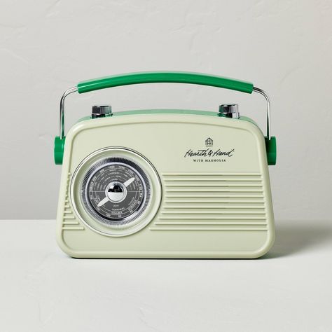 Take your favorite music stations or radio shows with you on the go with this Retro Portable AM/FM Bluetooth Radio from Hearth & Hand™ with Magnolia. This retro-style AM/FM radio is designed with a telescopic antenna and both micro USB and 3.5-millimeter jack connections. Bluetooth compatible for a convenient, modern touch, the rechargeable radio comes with an included USB cable and has a maximum battery life of approximately eight hours. Hearth & Hand™ with Magnolia: Gather ∙ Create ∙ Enjoy Personal Cd Player, Pocket Radio, Hearth & Hand With Magnolia, Music Station, Music System, Cassette Player, Hearth And Hand, Radio Frequency, Wireless Technology