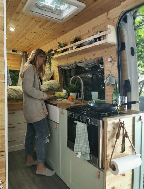 Pine Cladding, Converted Vans, Camper Interior Design, Campervan Conversion, Kombi Home, Van Conversion Interior, Campervan Life, Build A Camper Van, Van Life Diy