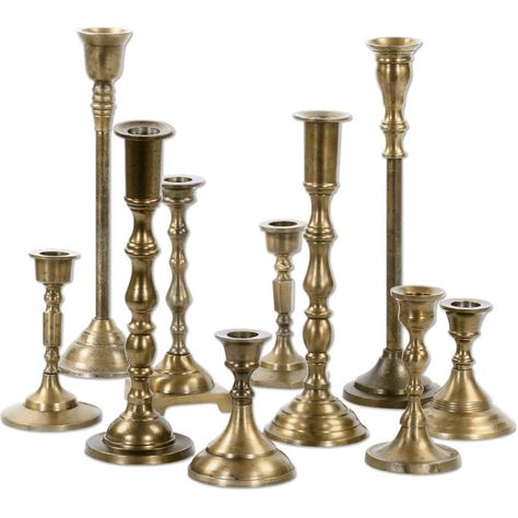 PRICES MAY VARY. Set of 10. Create a romantic candle set centerpieces with our mismatching antique candlesticks. The assorted sizes make for a diverse and elegant candle display. Our decorative metal candlesticks are made using quality material. Stable Base measures 2.5 inch. Securely holds 12 inch or taller taper candles or candlesticks. Taper candle stands measure; 4 inch, 5 inch, 7 inch, 9 inch, 10.5 inch, 11 inch tall. Rental quality and practical, perfect for re−use and home decor. Use our Gold Taper Candle Holders, Gold Taper Candles, Stemmed Candle Holders, Vintage Glass Candle Holders, Romantic Candle, Candle Display, Antiqued Candle Holders, Rustic Wedding Decorations, Elegant Candle