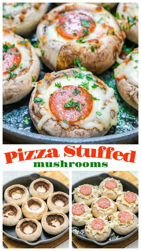 These Clean Eating Pizza-Stuffed Mushrooms are the Bomb! - Clean Food Crush Pizza Stuffed Mushrooms, Clean Eating Pizza, Cheap Clean Eating, Eating Pizza, Clean Food Crush, Snacks To Make, Food Crush, Diet Vegetarian, Clean Food