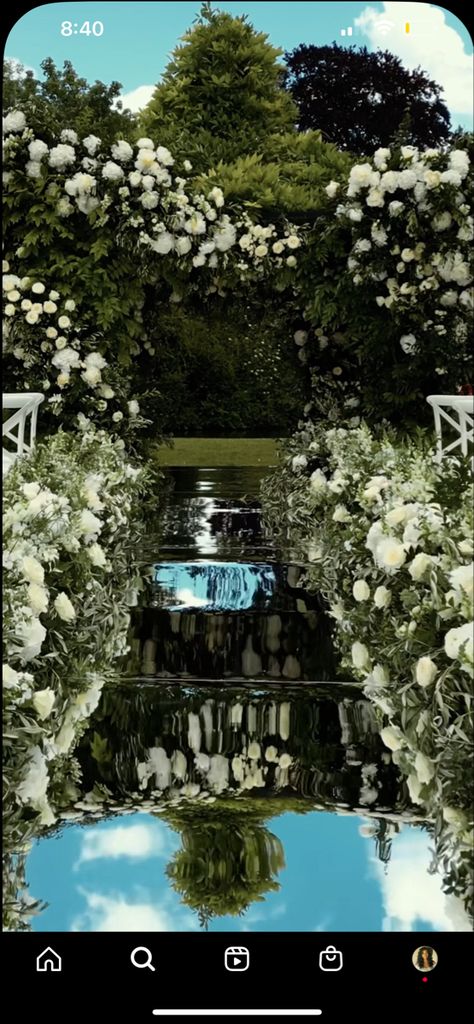 Mirror Aisle, Enchanted Wedding Theme, Wedding Walkway, Aruba Weddings, Black And White Wedding Theme, Aisle Runner Wedding, Exquisite Gardens, Private Estate Wedding, White Wedding Theme