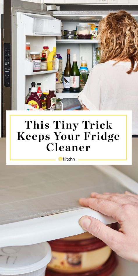 This Tiny Trick Keeps Your Fridge Cleaner Pinterest pin Fridge Cleaner, Messy Fridge, Best Fridge, Fridge Shelf, Clean Fridge, Fridge Shelves, Best Cleaner, Shelf Liners, Fridge Door