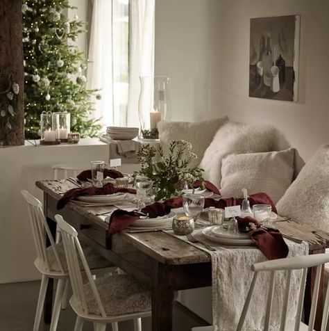 The White Company ROW White Company Christmas, Christmas Dining Room Decor, Festive Dining Table, Christmas Foliage, Rustic Table Runners, Christmas Dining Room, Christmas Dining, White Company, Farmhouse Christmas Decor