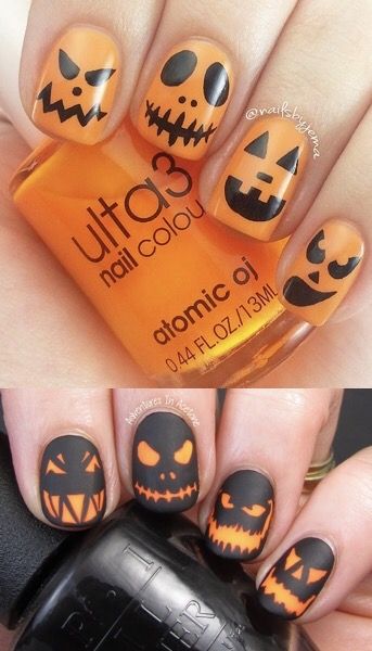 Jacko Lantern Nails, Halloween Nail Pumpkin, Jackolantern Nails Acrylic, Jack I Lantern Nails, Jack O Lantern Nail Designs, Scary Pumpkin Nails, Jack O Lantern Nail Art, Halloween Nails Jack O Lantern, October Halloween Nails