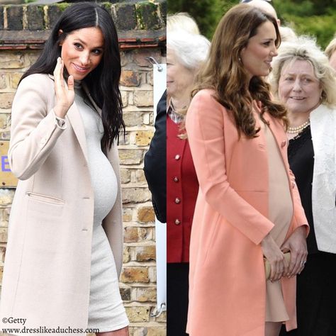 A Complete Maternity Timeline: Meghan Markle and Kate Middleton's Royal Baby Bumps - Dress Like A Duchess Megan Markle Maternity Style, Megan Markle Pregnancy Style, Kate Middleton Pregnant Outfits, Classy Maternity Style, Megan Markle Pregnant, Meghan Markle Pregnancy Style, Kate Middleton Maternity, Meghan Outfits, Meghan Markle Maternity Style