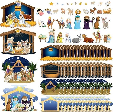 Amazon.com: Glenmal 64 Sheets Make a Nativity Scene Sticker Cardboard Ornament Craft Kit Christmas Nativity Stickers with Nativity Scene Cardboard and Rope Funny Christmas Crafts for Religious Party Favor : Toys & Games Funny Christmas Crafts, Nativity Christmas Party, Nativity Crafts For Kids, Kids Nativity Set, Cardboard Ornaments, Religious Christmas Crafts, Nativity Theme, Scene Stickers, Ornament Craft