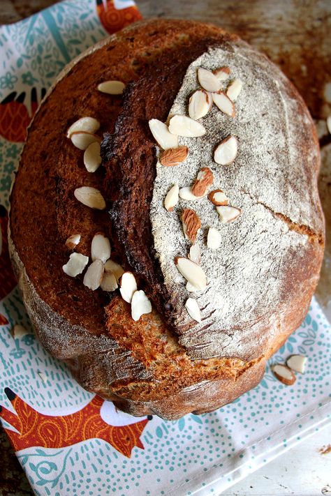 Sourdough Honey Oatmeal Almond Breakfast Bread – A Cup of Sugar … A Pinch of Salt Almond Sourdough Bread, Honey Almonds, Honey Oatmeal, No Knead Bread, Bakery Bread, Sourdough Recipes, Sliced Almonds, Breakfast Breads, Artisan Bread