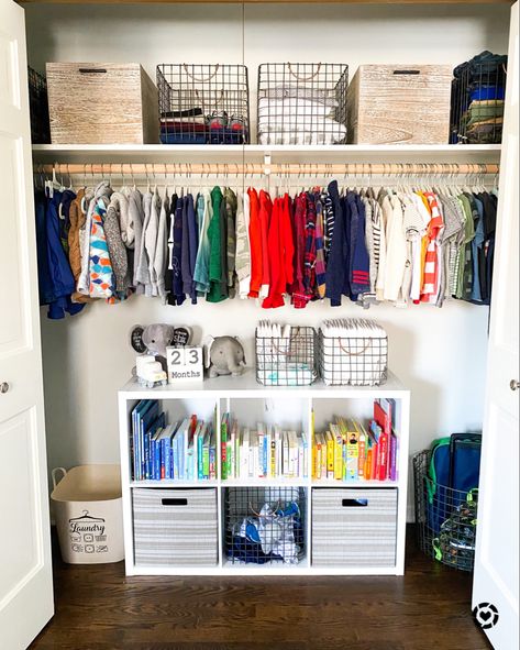 Family Closet Room, Kids Room Closet Organization, Toddler Boy Room Organization, Toddler Boy Closet Organization, Baby Boy Closet Ideas, Toddler Boy Room Organization Ideas, Little Boys Room Organization, Kids Closet Organization Ideas Boys, Boy Room Organization Ideas