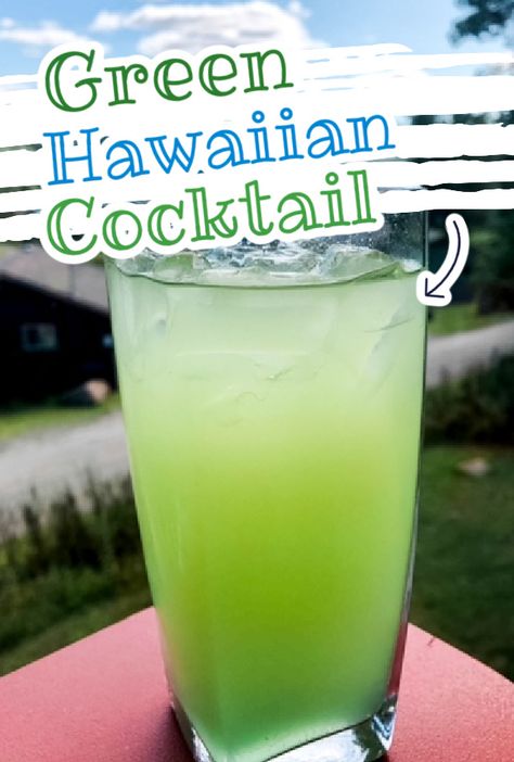 This green Hawaiian cocktail recipe is so delicious and it looks amazing too. If you love fruity, tropical drinks, you will love this rum punch Green Hawaiian Punch Alcohol, Green Colored Alcoholic Drinks, Green Color Alcohol Drinks, Antifreeze Drink Recipes, Hawian Punch Alcohol Drinks, Green Pitcher Cocktails, Swamp Water Punch Alcohol, Green Hawaiian Cocktail, Green Alcoholic Punch