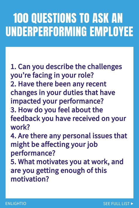 Explore these insightful 100 questions tailored to help address performance issues with an underperforming employee. This comprehensive list will guide you in uncovering root causes and finding effective solutions for improvement. Elevate your leadership skills and foster growth within your team by initiating open and constructive conversations today! Underperforming Employees, Career Questions, Business Communication Skills, 100 Questions To Ask, 100 Questions, Effective Leadership, Employee Management, Life Questions, Talent Management