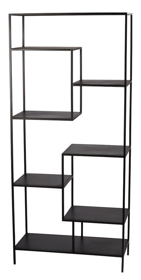 Black Metal Shelves, Black Metal Shelf, Metal Bookshelf, Metal Shelving Units, Jamie Young, Shelving Racks, Iron Shelf, Shelving Units, Modern Storage