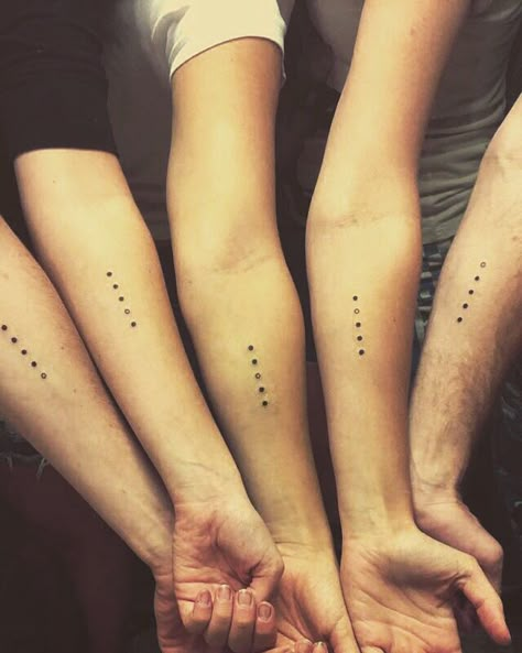 Sibling tattoos Sibling Dot Tattoos, Tattoo Ideas For 4 Siblings, Tiny Sibling Tattoos For 3, Siblings Tattoos For 4 Ideas, Five Siblings Tattoo, Siblings Tattoo For 5, Oldest Sibling Tattoo, Multiple Sibling Tattoos, 6 Siblings Tattoo