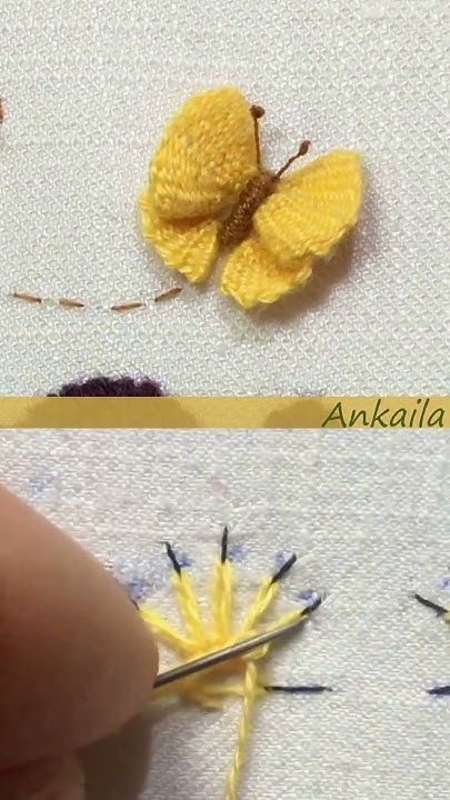 How To Embroider A Butterfly, Butterfly Stitch Embroidery, Embroidered Butterfly Pattern, 3d Butterfly Embroidery, Embroidery 3d Butterfly, Pink Butterfly Embroidery, Needle Weaving, Simple Hand Embroidery Patterns, Simple Embroidery Designs