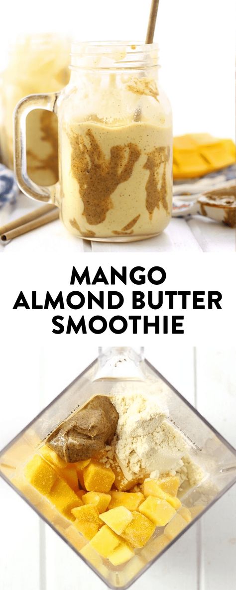 Mango Almond Butter Smoothie - The Healthy Maven Smoothie Chocolate, Banana Almond Butter, Yummy Breakfast Smoothies, Smoothie Benefits, Almond Butter Smoothie, Chocolate Almond Butter, Nutrient Packed Smoothies, Smoothie Fruit, Protein Smoothies