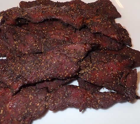 How To Cook Peppered Smoked Jerky On A Pit Boss Grill Smoker Jerky, Sweet And Spicy Beef Jerky Recipe, Smoker Jerky Recipes, Peppered Beef Jerky Recipe, Spicy Beef Jerky Recipe, Pit Boss Pellet Grill Recipes, Smoked Jerky, Jerky Marinade, Pit Boss Pellet Grill