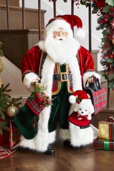 HEZLN Neiman Marcus Classic Christmas Santa Luxury Christmas Decor, Santa Paintings, Plaid Bag, Nutcracker Christmas Decorations, Santa Doll, Hat Decoration, Luxury Christmas, Valentine Day Wreaths, Holiday Stockings