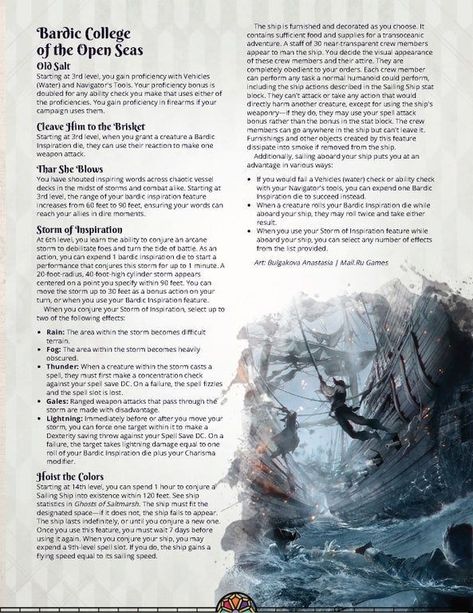 Dnd 5e Homebrew Bard Subclasses, Pirate Dnd Campaign Ideas, Thieves Cant, 5e Classes, Dnd Subclasses, Homebrew Classes, Dnd 5, Dnd Bard, Dnd Homebrew