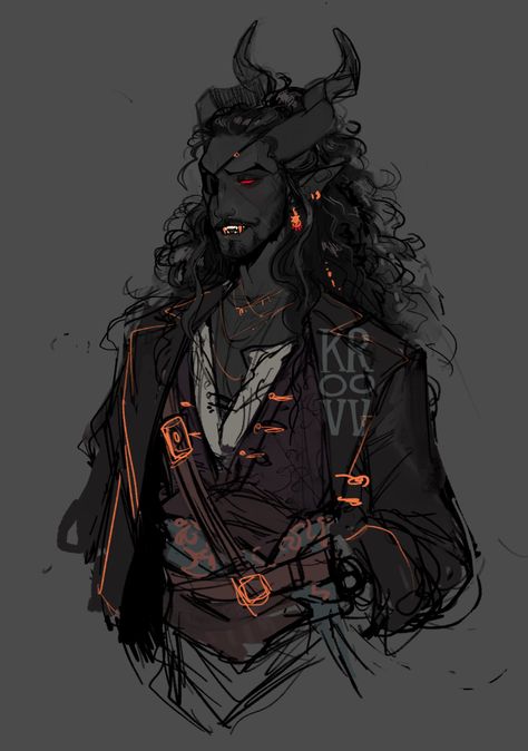 Black Tiefling, Dnd Tiefling, Npc Ideas, Tiefling Bard, Dnd Campaign, Random Character, Campaign Ideas, Pirate Art, Art Men