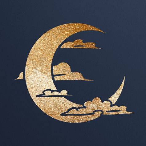 Shimmering golden crescent moon surrounded by clouds sticker overlay | free image by rawpixel.com / Adjima Sun And Moon Silhouette, Crescent Moon Drawing Aesthetic, Crescent Moon Aesthetic, Crescent Moon Drawing, Crescent Moon Illustration, Zen Bedrooms, Insta Wallpaper, Art Deco Moon, Walking Silhouette