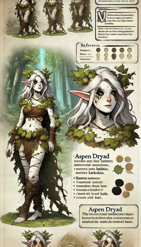 AI generated reference/inspiration for a DND character Ideas For Dnd Characters, Familiar Ideas Dnd, Dryad Dnd 5e, Druid Rogue Dnd, Dnd Character Types, Dnd Botanist, Ych Drawing Reference, Dnd Druid Wild Shape, Circle Of Spores Druid Character Art