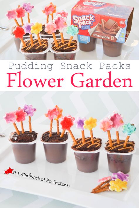 May Flower Pudding Snack Packs-An Artistic Snack for Kids | A Little Pinch of Perfect April Snacks For Kids, Easy Spring Snacks For Kids, Spring Edible Crafts For Kids, Flower Cooking Activity For Kids, Spring Themed Snacks For Kids, Weather Snacks Preschool, Flower Shaped Snacks, Spring Food Crafts For Kids, Earth Day Snacks For Kids