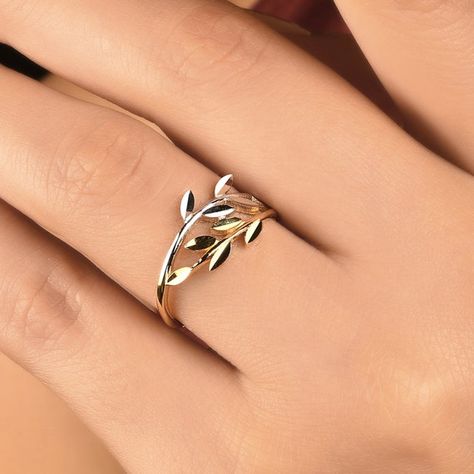 Engagement Ring Floral, Olive Branch Ring, Gold Dainty Ring, Gold Leaf Ring, Olive Leaf Ring, Floral Wedding Ring, Wedding Ring Vintage, Gold Leaf Rings, Twig Branch