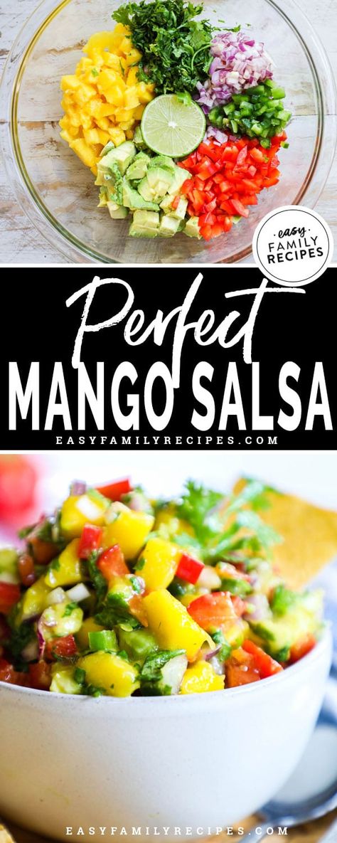 Best Mango Salsa, Easy Mango Salsa Recipe, Salmon Fish Tacos, Fresh Mango Salsa Recipe, Tacos Chicken, Mango Salsa Recipe, Fresh Mango Salsa, Easy Homemade Salsa, Avocado Salsa Recipe