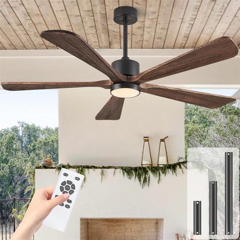 PRICES MAY VARY. MINIMALIST STYLE: This 60 inch indoor ceiling fan has 5 powerful blades to make your home more comfortable; It offers a sleek, minimalistic design that blends into any modern environment. With shapely, carved wood blades, this large ceiling fan offers an ideal blend of style and function. SOLID WOOD BLADES: This Sleek Ceiling Fan has a blade sweep diameter of 60”. Crafted from solid wood that helps ensure highly efficient and quiet air delivery. The wood blades coupled with a mi Wood Ceiling Outdoor Patio, 5 Blade Ceiling Fan, Ceiling Fan Outdoor Patio, Motor Dark, Ceiling Fan Vaulted Ceiling, Modern Ceiling Fan With Light, Salt Interiors, Large Ceiling Fan, Wooden Ceiling Fans