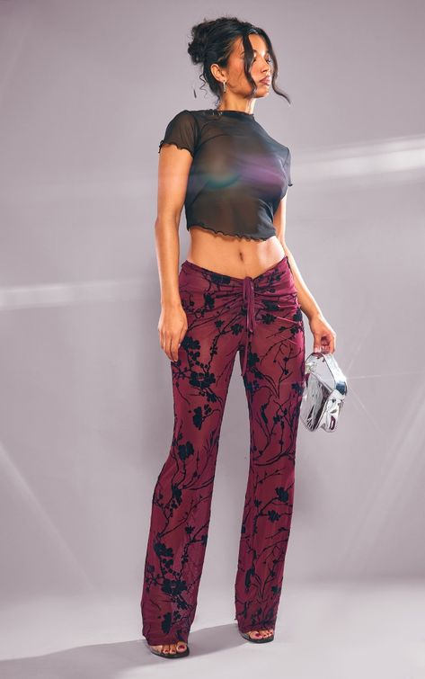 Make everyone stop and stare this weekend with these red floral flocked mesh ruched front pants. Brought to you in a red mesh material with a floral flocked design and ruched front detailing, how could you say no These pants give you the ultimate flattering fit and is sure to gain you all the compliments. Team with a mesh top, clear heels and silver accessories for a flawless finish.   Length approx 81.5cm/32 (Based on a sample size UK 8)   Model wears size UK 8/ EU 36/ AUS 8/ US 4   Model Heigh 90s Girl Fashion, Unique Pants, Mesh Pants, Festival Rave Outfit, Rave Outfits, Red Floral, Teenage Fashion Outfits, Teen Fashion Outfits, Lookbook Outfits