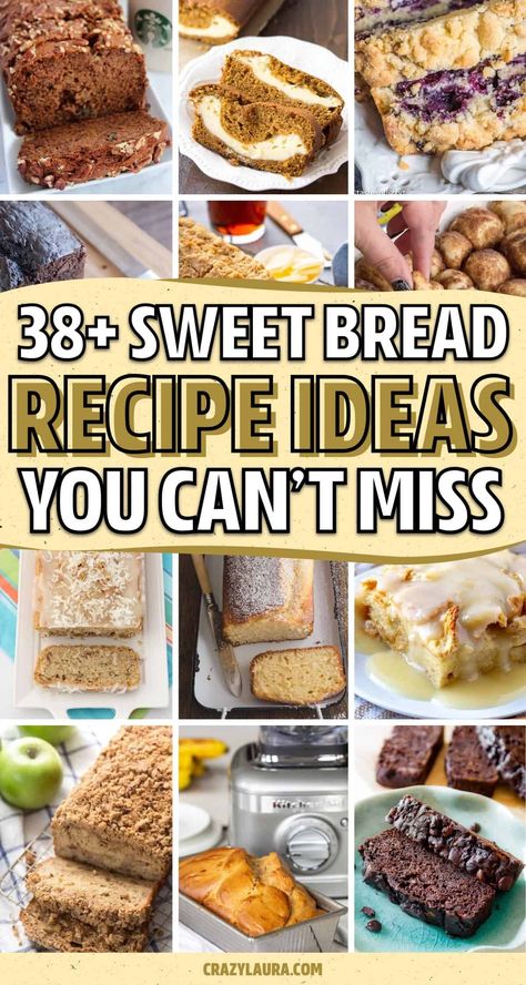 Looking for new and super tasty sweet breads to try? Check out these amazing recipes for your next baking session! Sweet Bread Recipes Bread Machine, Bakery Breakfast Recipes, Breads Recipes Homemade, Bread Recipes For Gifts, Flavored Breads Recipes, Summer Sweet Breads, Holiday Breads Mini Loaves, Homemade Baked Goods Desserts, Breakfast Yeast Bread Recipes