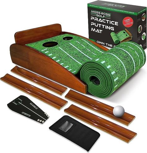 Moss Boss Golf Practice Putting Mat with Putting Mirror or Putting Tutor Aid - Indoor Golf Practice Putting Mat with Automatic Ball Return Track for Mini Games & Practicing at Home or in Office, Includes Putting Mirror, Great Gift for Golf Lovers Golf Toys, Office Golf, Indoor Golf, Golf Drills, Golf Training Aids, Golf Practice, Golf Lover, Gifts For Golfers, Golf Training