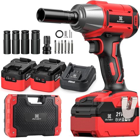 Avhrit Cordless Impact Wrench 1/2 inch, 480 ft-lb (650Nm) Brushless Impact Wrench/ 2x 4.0 Batteries, Electric Impact Wrench for Car, Home Impact Driver, Impact Wrench, Fast Charger, Workshop Equipment, Wrench, Tires, Hand Tools, Car Tires, Batteries