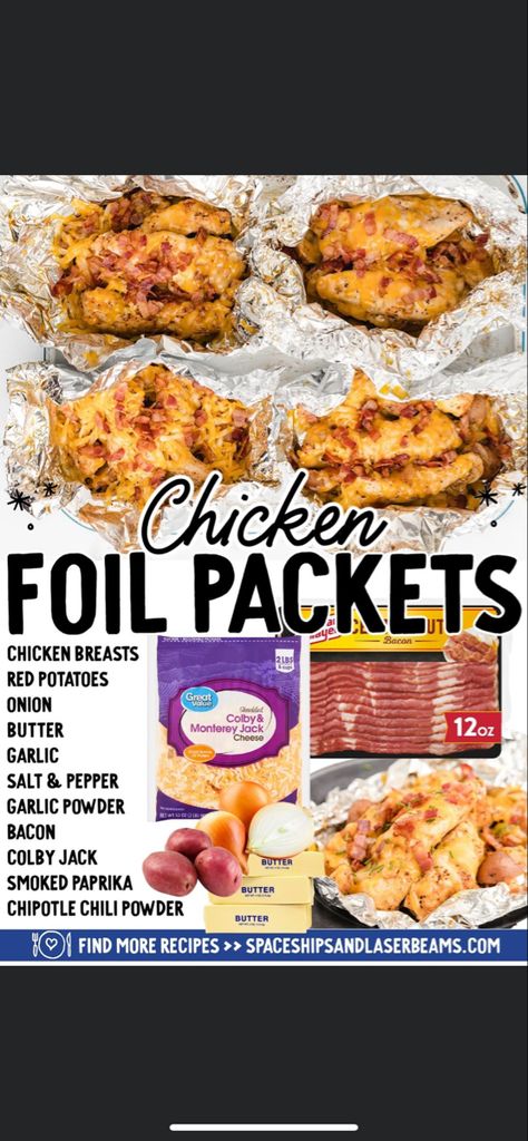 Hobo Dinner Recipes, Vegetables In The Oven, Chicken Breast With Bacon, Chicken Foil Packets, Foil Packet Dinners, Foil Pack Meals, Foil Dinners, Foil Packet Meals, Foil Packet