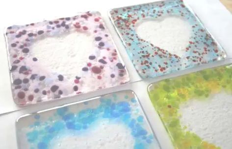 Tutorial – How To Make Fused Glass Heart Coasters – Glass Art Heart Shaped Cookies, Glass Coaster, Bullseye Glass, Swizzle Sticks, Glass Fusing, Complimentary Colors, Fused Glass Art, Shaped Cookie, Glass Coasters