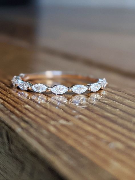 Half Eternity Marquise Moissanite Ring / Alternating Marquise Round Moissanite Ring in 14k Gold / Shared Prong Wedding Band / Stacking Rings - Etsy Marque Wedding Band, Unique Women Wedding Bands, Moissanite Wedding Bands For Women, Marquis Eternity Band, Accent Wedding Bands, Wedding Band Marquise Ring, Marquise Diamond Wedding Band, Marquis Wedding Band Set, Marquee Wedding Band