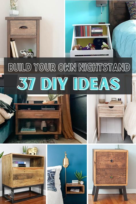 Looking for the perfect nightstand? Build your own! These 37 DIY nightstands are beginner friendly builds that you can make in a weekend with basic tools. Perfect for adding extra storage to your bedroom. #AnikasDIYLife Diy Bedroom Night Stands, Night Stands Bedroom Bedside Tables, Farmhouse Nightstand Diy, Nightstand Build, Night Stand Diy, Easy Diy Nightstand, Bedroom Nightstand Ideas, Diy Nightstand Ideas, Diy Nightstands