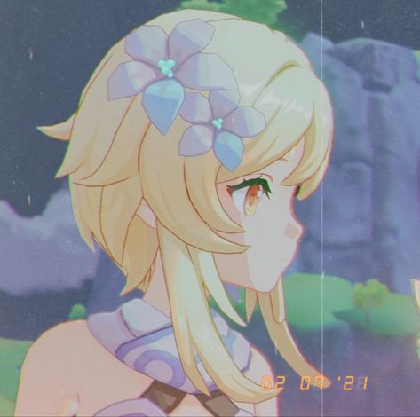 Lumine Profile Picture, Genshin Inspired Hairstyles, Lumine Side Profile, Lumine Icons Aesthetic, Lumine Hairstyle, Lumine Hair, Lumine Flower, Lumine Haircut, Tomboyish Sidetails Haircut