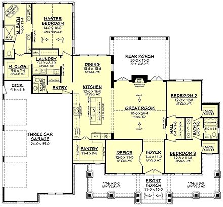 House Plan 80801 - Traditional Style with 2454 Sq Ft, 3 Bed, 2 Bath, 1 Half Bath Craftsman Cottage, Farmhouse Style House Plans, Build Your Own House, Jack And Jill Bathroom, Bay House, One Story Homes, Farmhouse House, Farmhouse Plan, House Plans Farmhouse