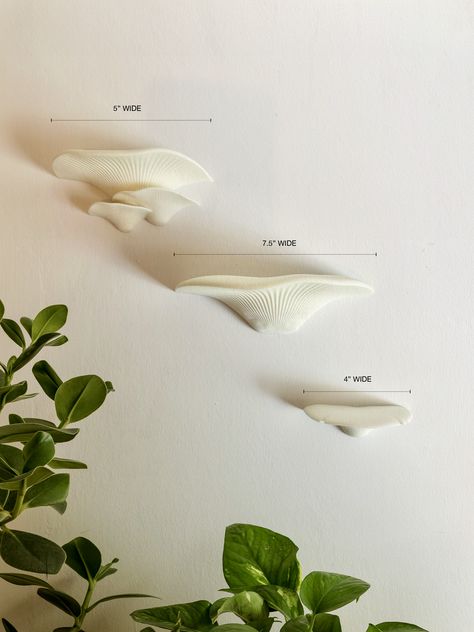 Mushroom Shelf Set  A set of three wooden shelves in the shape of mushrooms. Great for displaying books, plants, or other decorative. #Clay_Mushroom_Shelves #Mushroom_3d_Print #3d_Print_Mushroom #3d_Printed_Mushroom Wall Mushroom Decor, 3d Printed Mushroom, Mushroom Bookshelf, 3d Print Decor, 3d Printed Home Decor, Mushroom Aesthetic Room, Mushroom Interior Design, Mushroom Bathroom Decor, Unique Shelving Ideas