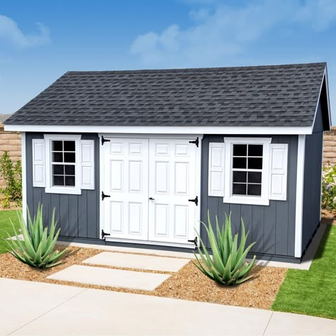 Landscaping Around Metal Shop, Modern Farmhouse Shed Exterior, Wooden Sheds Ideas Backyards, Shed Placement In Backyard, Shed With Front Porch, Shed Addition Ideas, Art Shed Ideas Backyard Studio, Backyard Gym Shed, Storage Sheds Ideas Backyard