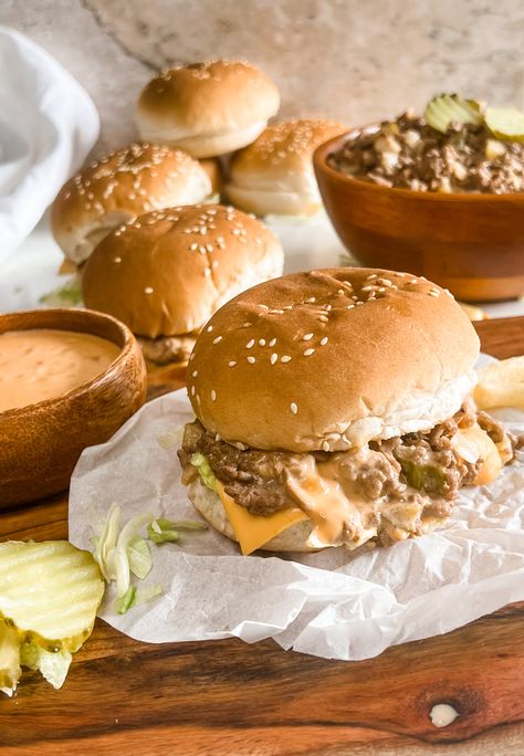 Big Mac Sloppy Joes Big Mac Sloppy Joe, Big Mac Sloppy Joes, Big Mac Sloppy, Big Mac Sauce Recipe, Mac Sauce Recipe, Pound Dropper, Big Mac Sauce, Mac Sauce, Sloppy Joes Recipe