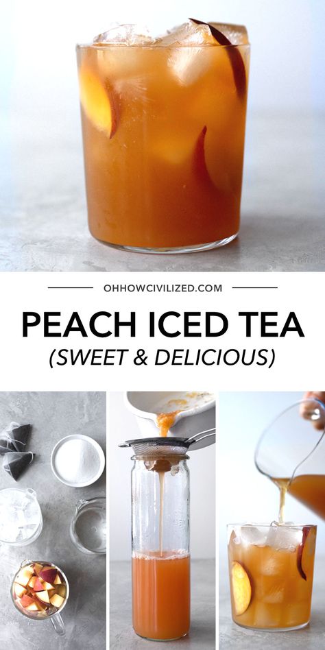 Refreshing peach iced tea with Earl Grey and English Breakfast tea. Homemade Iced Tea, Peach Iced Tea, Tea Photography, Korean Dessert, Tea Drink Recipes, Green Teas, Peach Ice Tea, Iced Tea Recipes, English Breakfast Tea