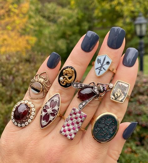 Victorian Rings Aesthetic, Ring Collection Aesthetic, Luxury Victorian Style Rings, Victorian Style Gold Collectible Rings, Luxury Vintage Locket Jewelry, Vintage Rings Antiques, Fairygrunge Rings, Turkish Rings, Mushroom Jewelry