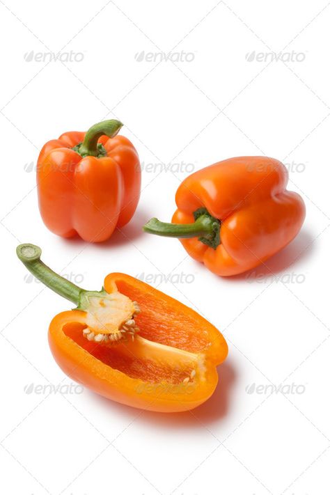 Whole and half orange bell peppers by picturepartners. Whole and half orange bell peppers on white background #Sponsored #peppers, #bell, #orange, #background Bell Pepper Photography, Pepper Photography, Natural Gardening, Orange Bell Pepper, Social Media Photography, Organic Seeds, Heirloom Tomatoes, Natural Garden, Organic Plants