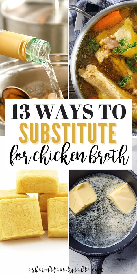 This is the best list of chicken broth substitutes ever! Vegan and make your own options included. How To Make Chicken Broth With Bouillon, Substitute For Chicken Broth, Home Made Chicken Broth, Chicken Broth Substitute, Make Chicken Broth, Chicken Broth Recipes, Vegetarian Substitutes, Chicken Base, Seafood Stew