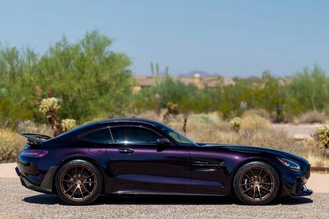 Deep Purple Mercedes-AMG GT R Pro Laden With Carbon Looks Near Perfect | Carscoops Car Aestethic, Car Wrap Colors, Black And Purple Car, Purple Mercedes Benz Aesthetic, Purple Mercedes, Dark Purple Paint, Purple Car Wrap, Midnight Purple Car Wrap, Dark Purple Car Wrap